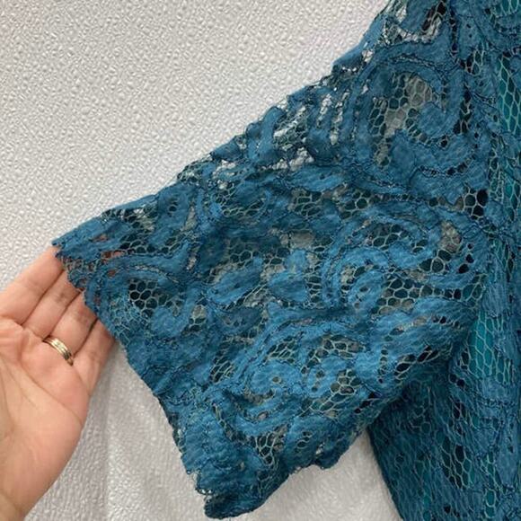 NWT Lace Maxi Dress Plus Size 28 Teal Green Short Sleeve Club L 374 - Picture 9 of 11